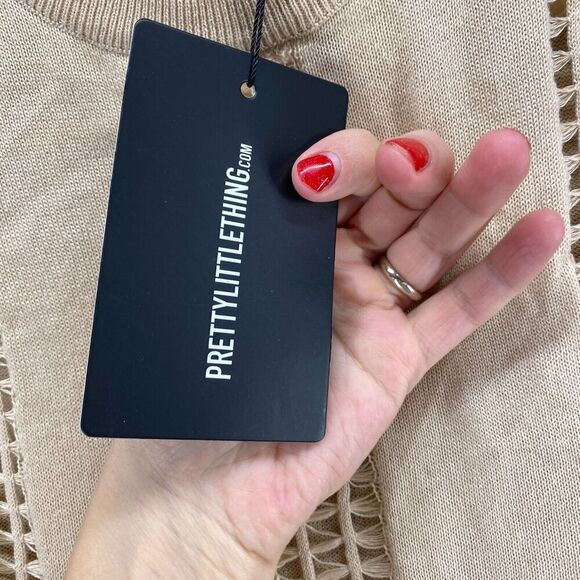 New PRETTYLITTLETHING Dress Women 10 Beige Sheath Midi Crew Neck Sleeveless - Picture 7 of 12